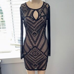 Entry Black Geometric Mesh Dress